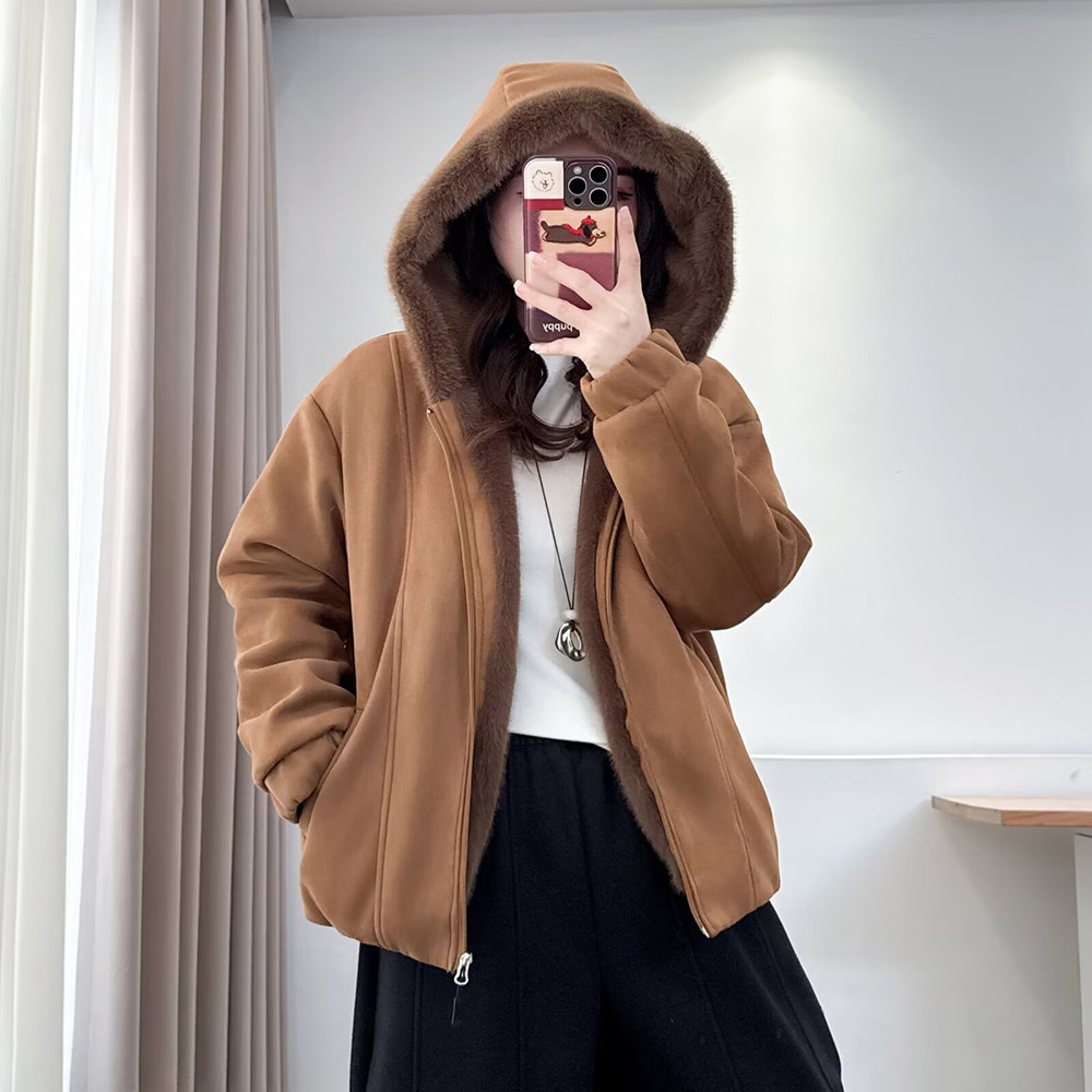 大码女装连帽毛绒外套夹棉加厚秋冬季夹克上衣胖MM座山雕机车棉衣,淘宝优惠券,粉丝福利购,淘宝优惠卷