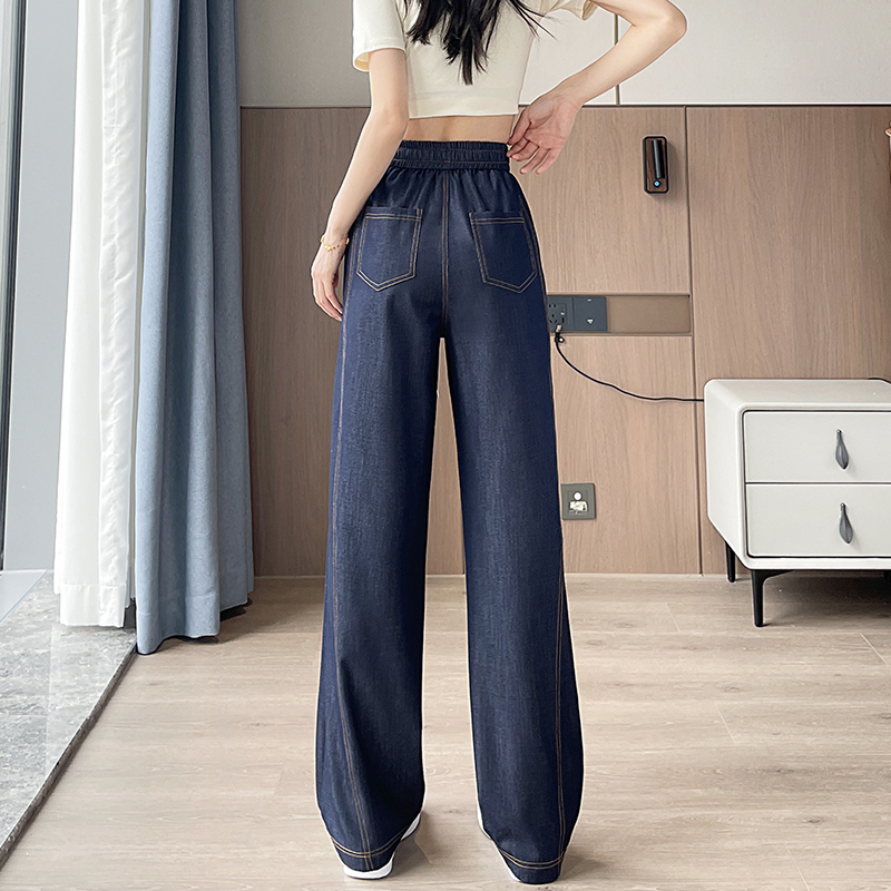天丝牛仔直筒裤女夏大码胖mm显瘦窄版阔腿裤200斤松紧高腰拖地裤 - 图2