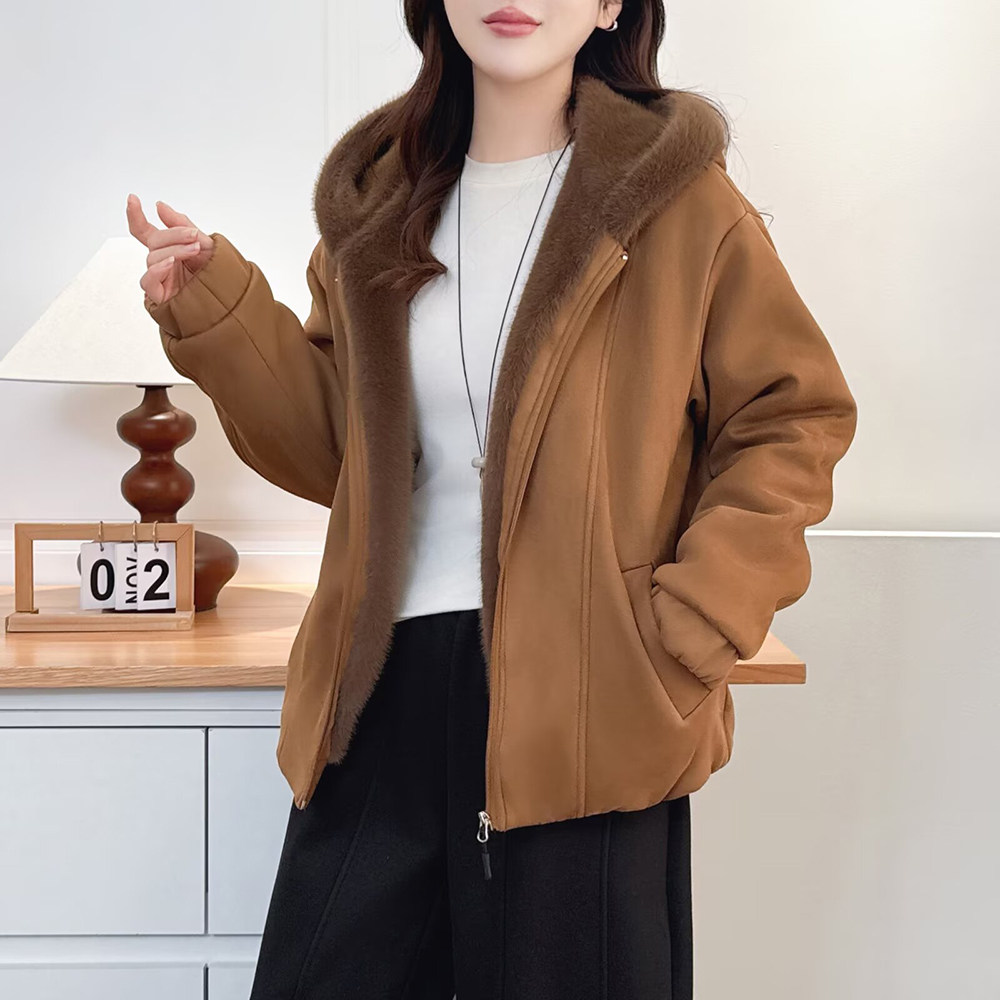 大码女装连帽毛绒外套夹棉加厚秋冬季夹克上衣胖MM座山雕机车棉衣,淘宝优惠券,粉丝福利购,淘宝优惠卷