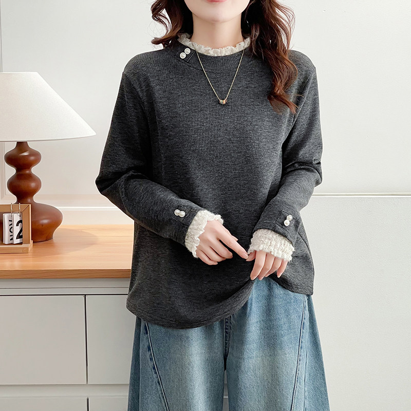 大码胖mm蕾丝拼接花边德绒打底衫女士200斤冬季保暖衣遮肚子内搭,淘宝优惠券,粉丝福利购,淘宝优惠卷