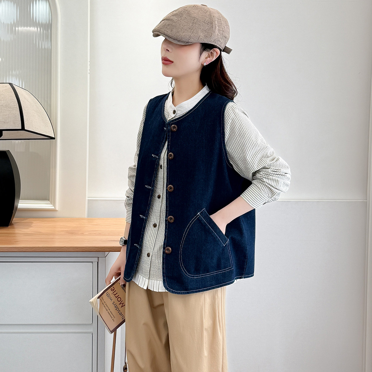 大码胖mm时尚百搭显瘦纯色牛仔马甲女士春季新款宽松遮肉减龄上衣,淘宝优惠券,粉丝福利购,淘宝优惠卷