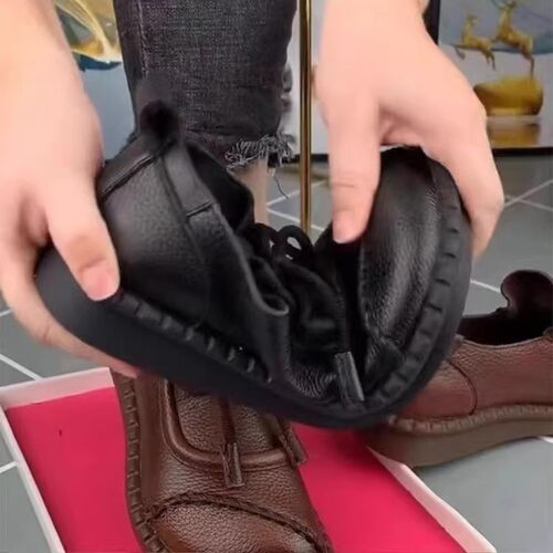 品牌撤柜真皮牛筋软底单鞋女复古秋冬软底防滑圆头舒适中老年女鞋 - 图1