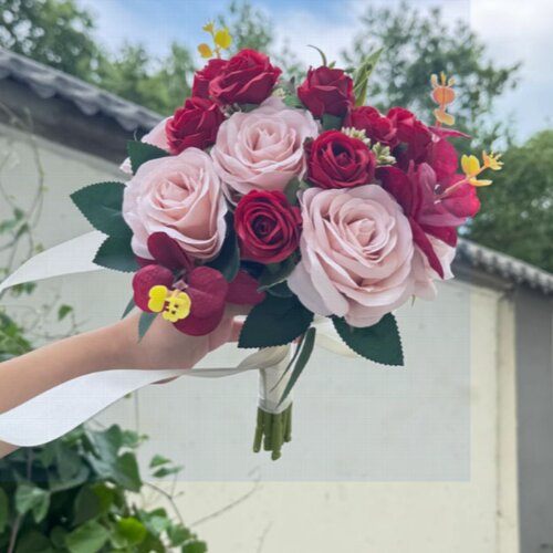仿真红玫瑰小红书同款婚礼花束珍珠玫瑰结婚花束新娘手捧花手捧花 - 图1