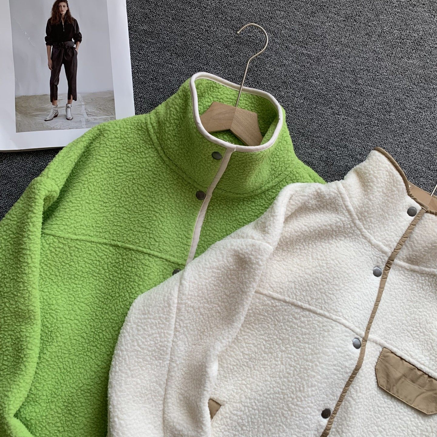 原单好货 摇粒绒撞色立领外套女春季冬款宽松休闲保暖抓绒上衣,淘宝优惠券,粉丝福利购,淘宝优惠卷