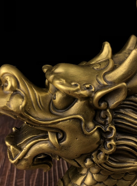 黄铜招财一帆风顺龙船龙头舟摆件