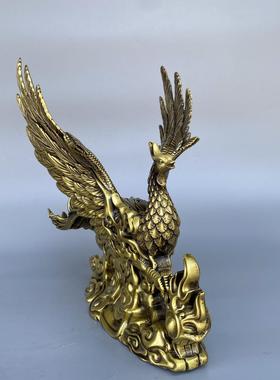 铜凤凰涅槃展翅摆件铜中式凤凰鸟