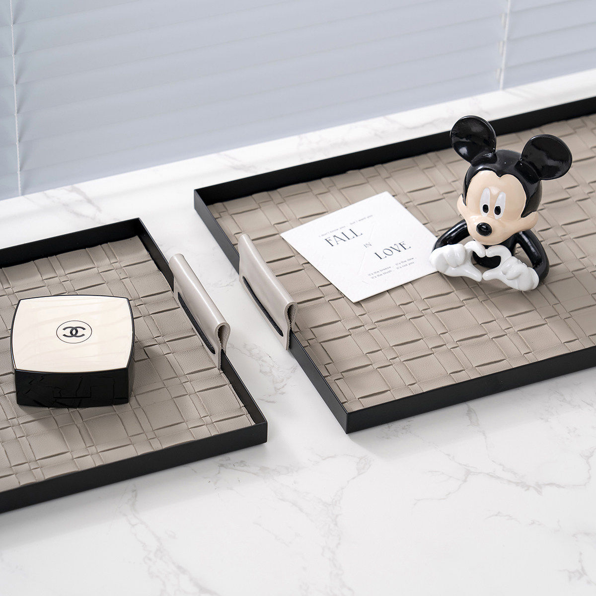 轻奢皮革纹编织纹金属香薰托盘桌面化妆品玄关钥匙收纳盘软装饰品,淘宝优惠券,粉丝福利购,淘宝优惠卷