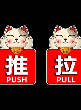 推拉门贴纸办公酒店商铺不干胶自粘提示贴纸档口招财猫玻璃门贴