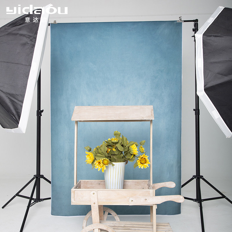 意达欧蓝色油画背景布宠物摄影拍照背景布影楼模特写真背景道具