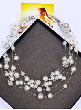 韩国时尚多层珍珠项链女欧美夸张