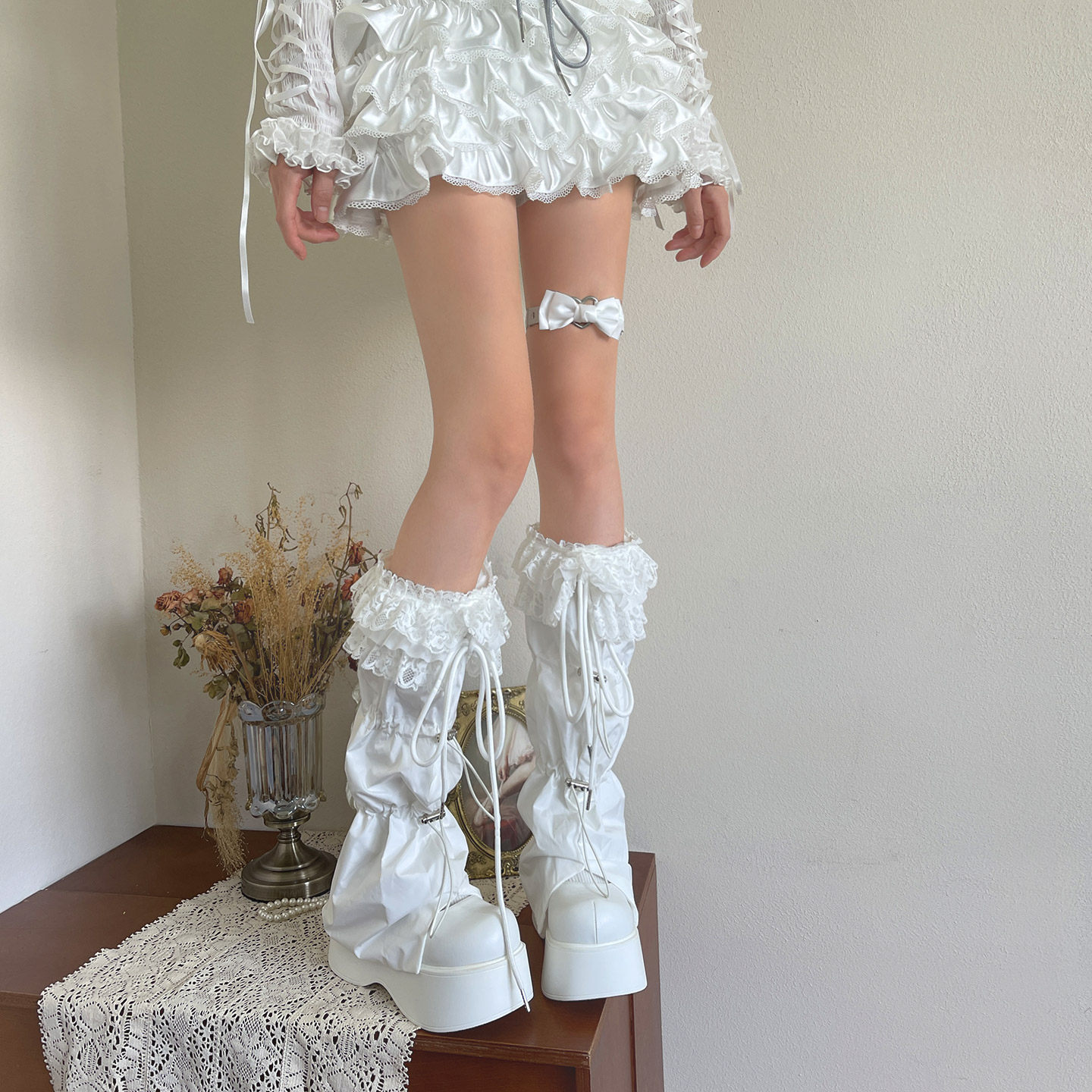 袜贵人轻亚风古着蕾丝花边防水抽绳绑带轻薄辣妹袜套蝴蝶结腿套女,淘宝优惠券,粉丝福利购,淘宝优惠卷