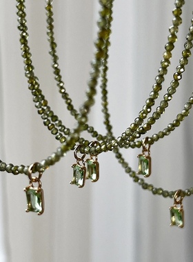 星月拾光绿豆沙刻面锆石闪珠锁骨链小众原创设计简约高级感项链女