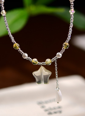 日系原创小众设计ins项链女星月吊坠百搭黄水晶锁骨链精致饰品