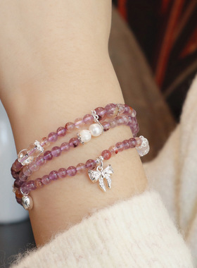 天然紫水晶手链紫幽灵三圈高级感原创设计黄水晶手串塔晶饰品轻奢