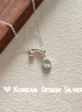 Pangbai 蓝色水滴s925纯银流苏项链气质小众抽拉式可调节锁骨链