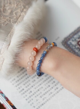 「花影椿莳」原创新中式国风天然粉玉髓南红手串女生手链礼物饰品