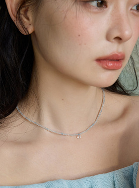 天然石海蓝宝串珠项链轻奢小众锁骨链女高级感不掉色时尚颈链饰品