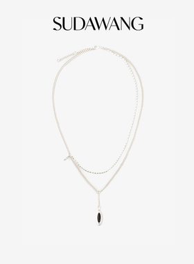 SUDAWANG董洁925银天然黑玛瑙吊坠项链女气质锁骨链饰品小众设计