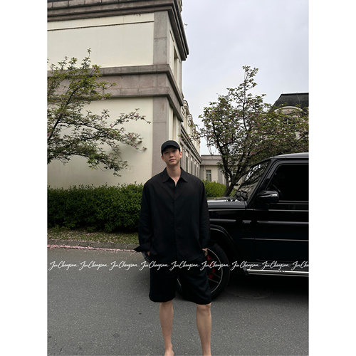 GGG金乘三 夏季松弛感老钱风休闲宽松男士亚麻衬衫套装 - 图2