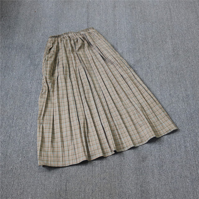 Mid-length sundress Japanese style plaid skirt pleated skirt for women