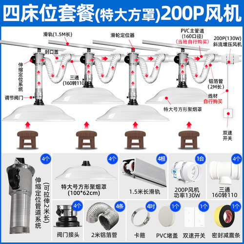 1米排烟罩轨道式艾灸排烟系统吸烟机养生馆伸缩定位烟雾净化设备 - 图0