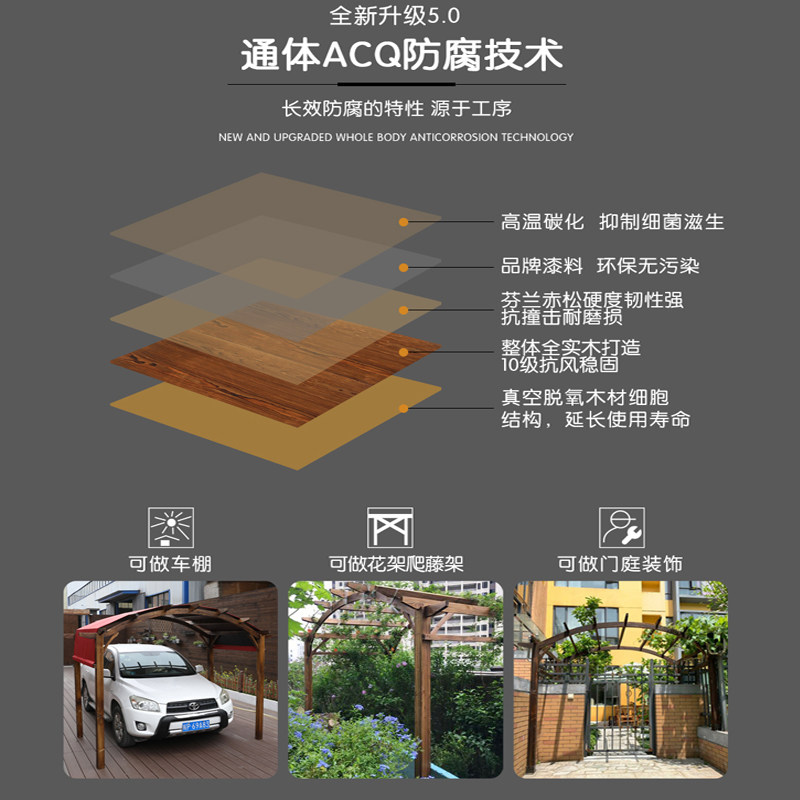 防腐木葡萄架庭院户外花架别墅室外花园碳化实木凉亭廊架爬藤架子 徽园园艺 淘优券