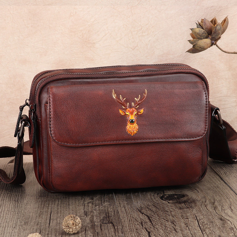 复古包包进口头层牛皮男士斜挎包 sophmoda男士包袋