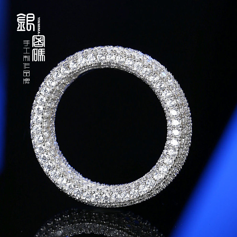 男莫桑钻三排女叠戴简约纯银戒指 银密码戒指/指环