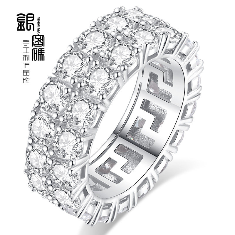 情侣戒指纯银一对莫桑石女结婚戒指 银密码戒指/指环