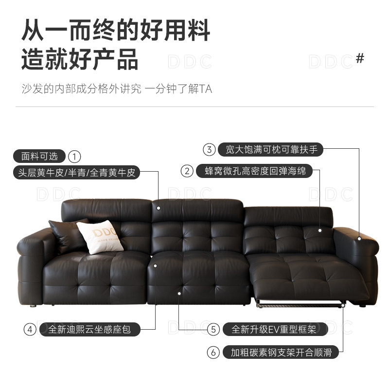 DDC意式复古高靠背泡芙电动多功能真皮沙发客厅零靠墙全青皮沙发,淘宝优惠券,粉丝福利购,淘宝优惠卷