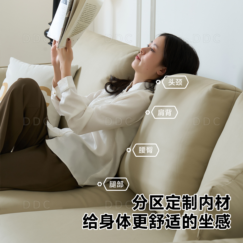 DDC现代极简直排真皮沙发客厅意式小户型贵妃位头层牛皮沙发佛山 - 图0