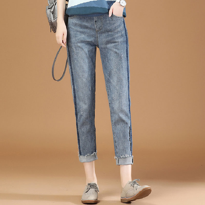 阿玛施松紧腰女士2020年新款牛仔裤 zhenya臻娅牛仔裤