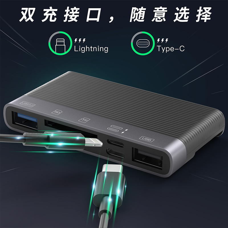 适用iPhone14苹果SD卡读卡器lightning手机iPad平板TF相机图片视频U盘USB3.0高速读取Typec智能拓展坞-图1