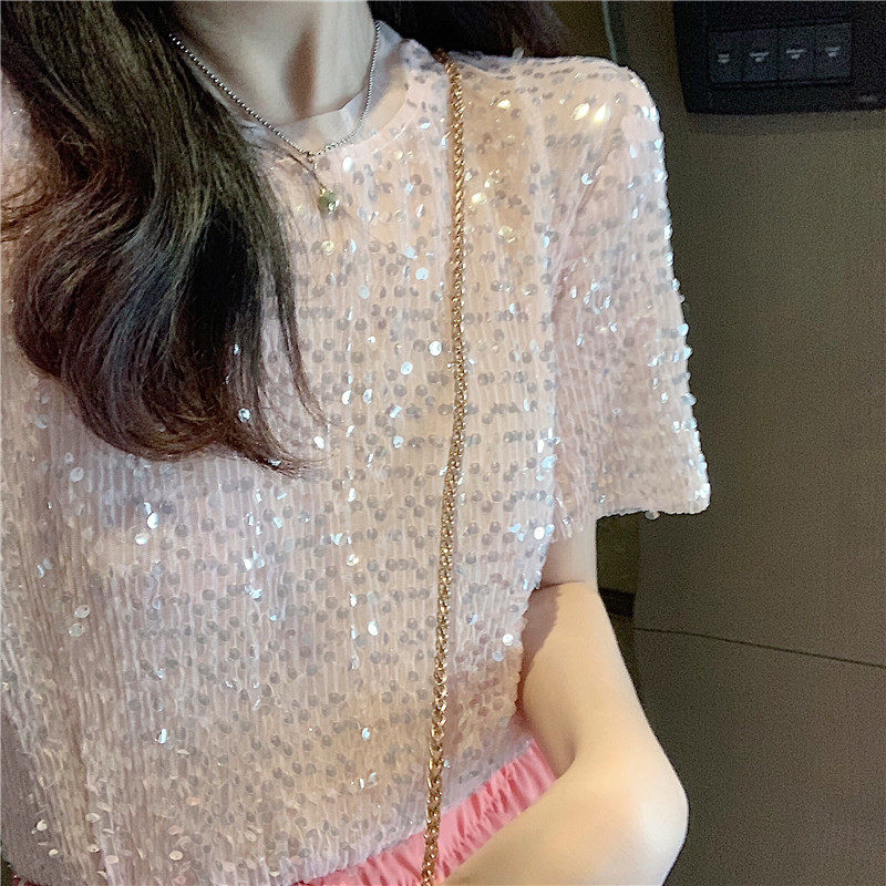 2020夏季新款双层bling亮片时尚 海姿韵服饰T恤