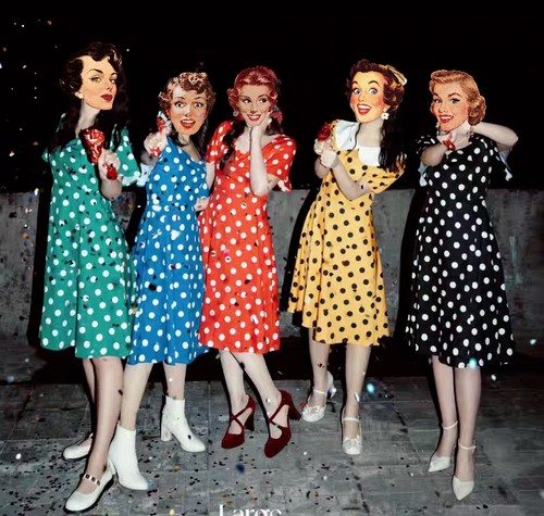 赫本小众复古港风80年代感红波点年会舞蹈表演晨袍大摆收腰连衣裙 - 图2