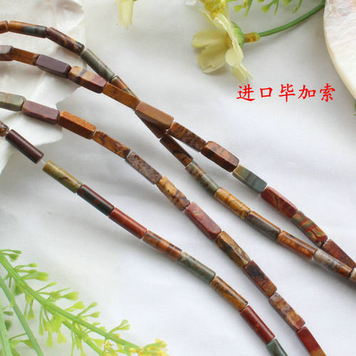 小圆管珠长方体四方形珠 天然寿山玉蛇皮石粉红澳宝散珠 DIY配件 - 图2