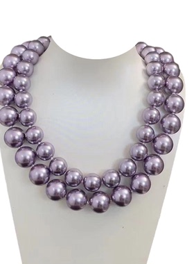 紫色高端贝壳真珍珠项链妈妈项链串链大珍珠12mm14mm奢华定制款