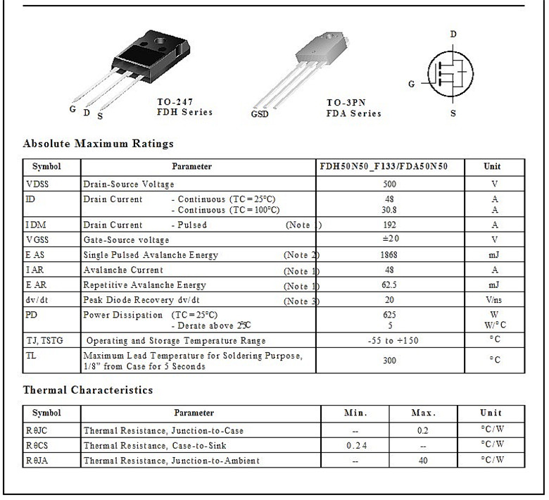 FDA50N50 场效应 50A/500V 50N50三极管 全新现货 - 图2