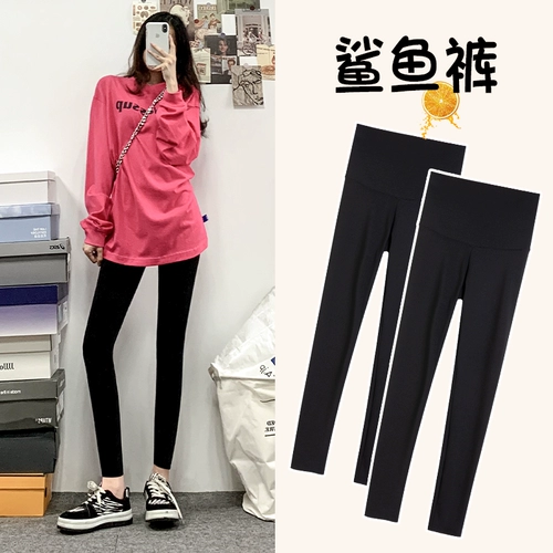 Акула, осенние леггинсы, демисезонные штаны, утягивающий пояс на талию, черное флисовое белье для коррекции формы бедер, в обтяжку