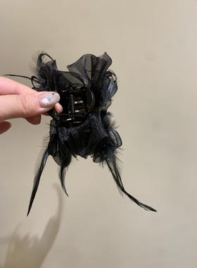 新款韩系法式复古优雅气质网纱蝴蝶结羽毛抓夹 后脑勺盘发鲨鱼夹