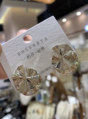 欧美风复古咖金高级感金属拉丝耳环异形小众大气银针耳钉新款女潮