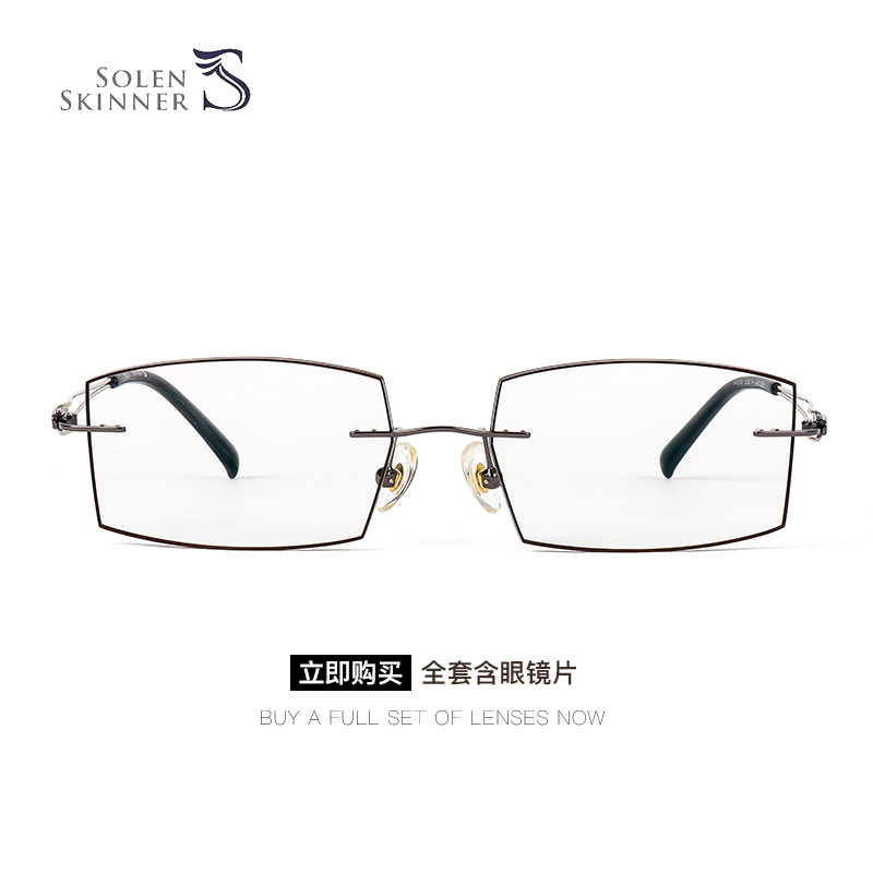 魅影眼镜夏琅无框眼镜超轻有度数切边近视镜男款眼镜框近视X4208-图1