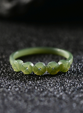 细条复古铜钱戒圈和田玉女款戒子玉石情侣对戒天然白玉男士戒指