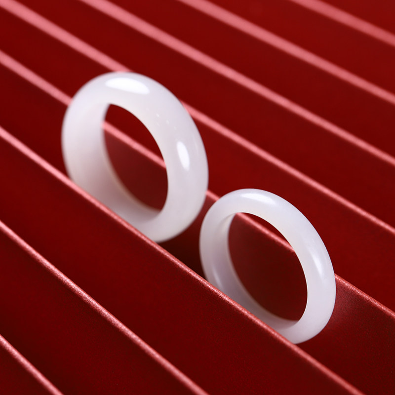 天然羊脂情侣复古男士女款对戒 玉赐平安戒指/指环