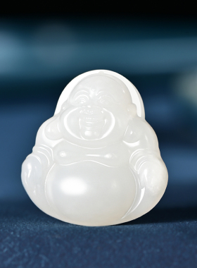 观音菩萨男士吊坠羊脂玉笑佛女款项链天然新疆和田玉挂件情侣一对