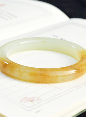 新疆天然和田玉糖白玉手镯女款圆条玉镯糖白分明59.5mm圈口送妈妈