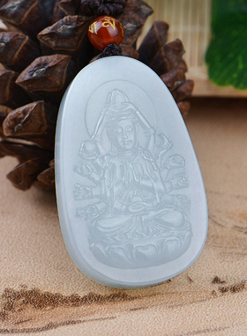 白玉千手观音属鼠不动尊项链吊坠