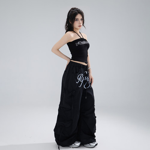 ROKBBK－K/布韩美式街头工装风多口袋女黑色宽松垂感伞兵裤休闲裤 - 图2