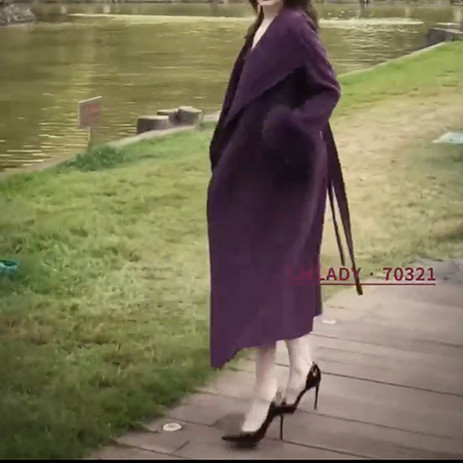 韩系紫色毛呢大衣女长款系带收腰显瘦高级感气质外套轻奢时尚风衣,淘宝优惠券,粉丝福利购,淘宝优惠卷