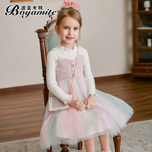 Демисезонный наряд маленькой принцессы, трикотажная детская радужная юбка на девочку, шерстяное платье, коллекция 2021, в западном стиле, в стиле Шанель